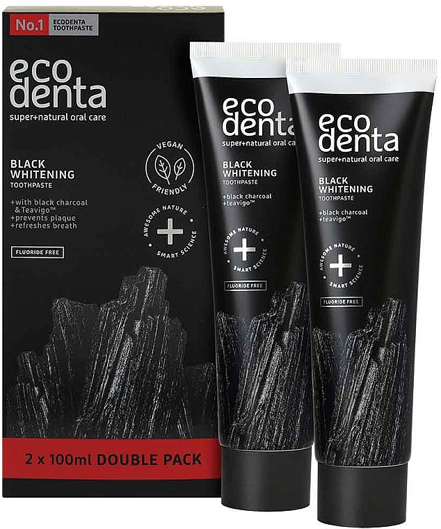 Czarna wybielająca pasta do zębów bez fluoru - Ecodenta Black Whitening Toothpaste Set — Zdjęcie N1