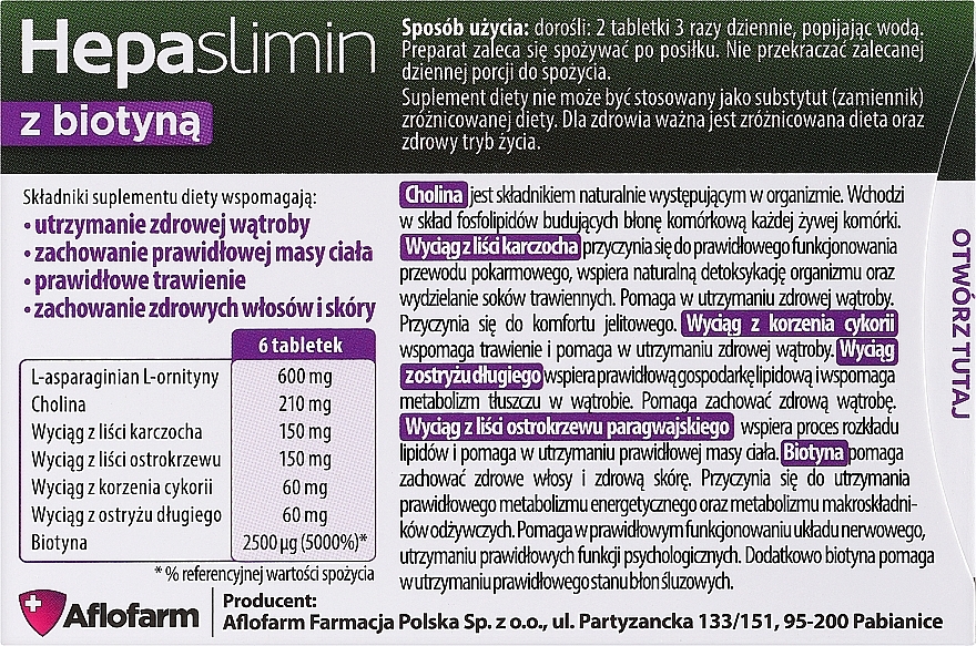 Suplement diety Hepaslimin z biotyną - Aflofarm Hepaslimin With Biotin — Zdjęcie N2