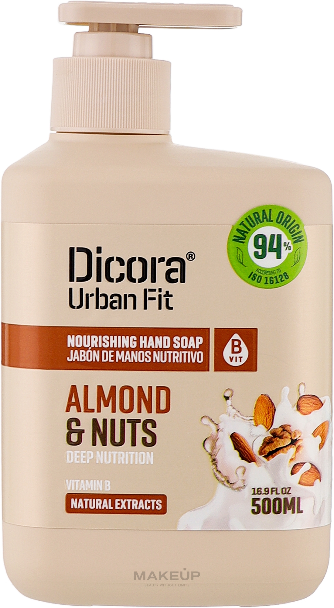 Mydło w płynie do rąk z witaminą B Migdały i orzechy - Dicora Urban Fit Nourishing Hand Soap Vit B Almont & Nuts — Zdjęcie 500 ml