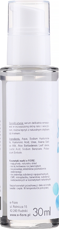 Hialuronowo-owsiane serum do cery tłustej i trądzikowej - E-Fiore Serum Oil Skin (z dozownikiem) — Zdjęcie N2
