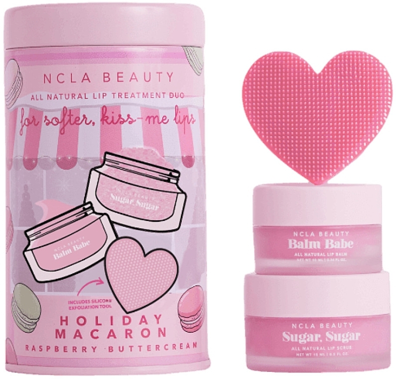 Zestaw - NCLA Beauty Holiday Macaron Lip Set (l/balm/10ml + l/scrub/15ml + massager)  — Zdjęcie N1