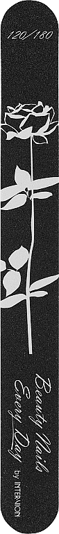 Pilnik do paznokci 120/180, czarny z białą różą - Inter-Vion — Zdjęcie N1