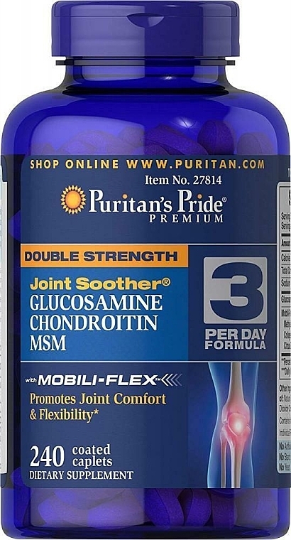 Glukozamina, chondroityna i MSM w kapsułkach - Puritan's Pride Glucosamine Chondroitin MSM Double Strength — Zdjęcie N1