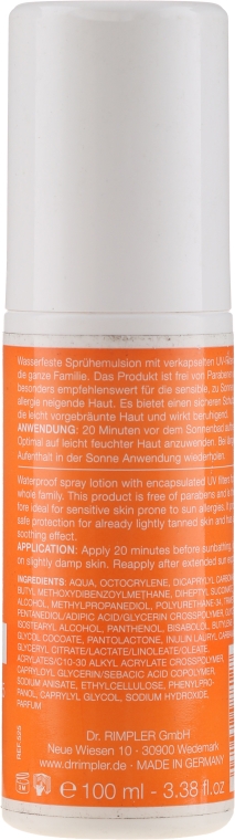 Balsam w sprayu z filtrem przeciwsłonecznym SPF 15 - Dr Rimpler Sun Skin Protection Spray Lotion  — Zdjęcie N2