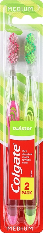 Szczoteczka do zębów Twister, średnia twardość, różowa + zielona - Colgate Twister Medium — Zdjęcie N1