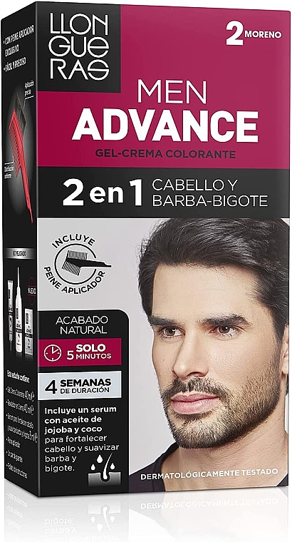 Farba do włosów, brody i wąsów dla mężczyzn - Llongueras Men Advance 2 In 1 Coloring Cream Gel — Zdjęcie N1