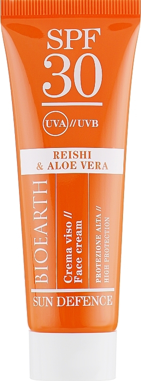 Krem przeciwsłoneczny do twarzy z reishi i aloesem SPF30 - Bioearth Sun Defence Reishi & Aloe Vera — Zdjęcie N2