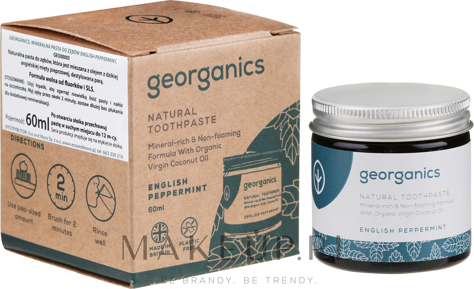 Naturalna pasta do zębów - Georganics English Peppermint Natural Toothpaste — Zdjęcie 60 ml