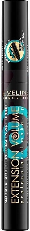 Wodoodporny tusz zwiększający objętość rzęs - Eveline Cosmetics 4D Extension Volume&Waterprof Mascara — Zdjęcie N2