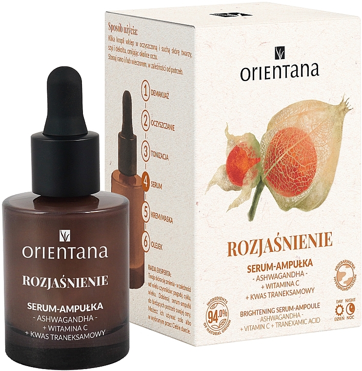 Rozjaśniające serum do twarzy w ampułkach - Orientana Ashwagandha Vitamin C Tranexamic Acid Brightening Serum-Ampoule — Zdjęcie N1