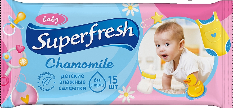 Nawilżane chusteczki dla niemowląt Rumianek 15 szt. – Biosphere Superfresh Baby Wet Wipes  — Zdjęcie N1