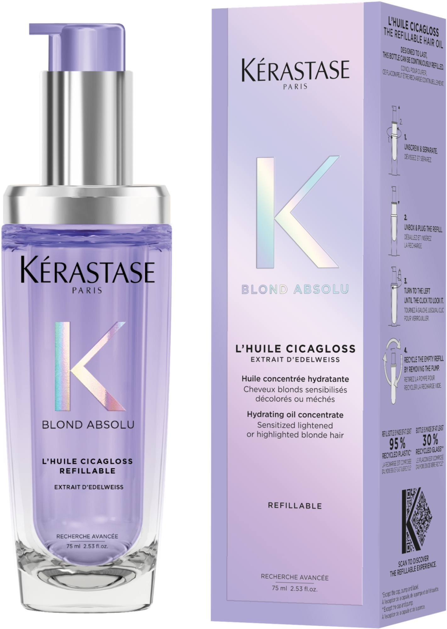 Nawilżający olejek do włosów - Kerastase Blond Absolu Cicagloss Hydrating Oil Concentrate Refillable — Zdjęcie 75 ml