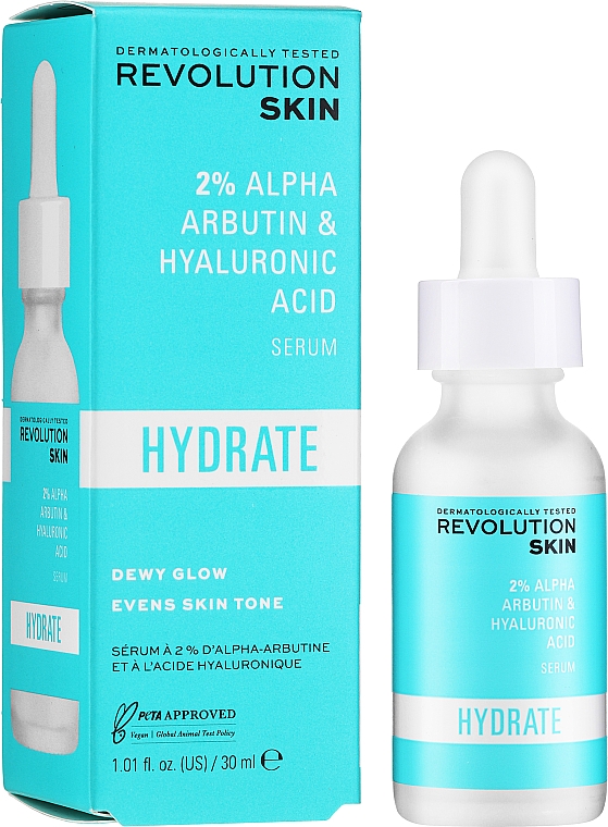 Serum nawilżające do twarzy z alfa-arbutyną i kwasem hialuronowym - Revolution Skin Moisturizing Serum With Alpha Arbutin And Hyaluronic Acid — Zdjęcie N1
