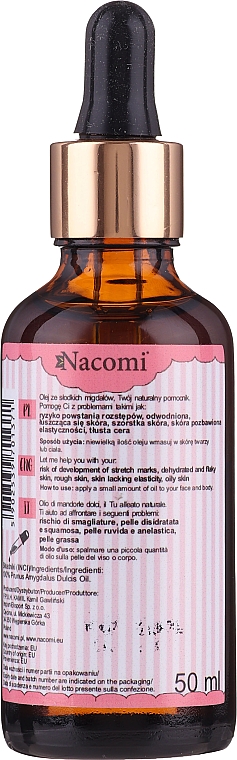 Olej ze słodkich migdałów z pipetą - Nacomi Sweet Almond Oil — Zdjęcie N2