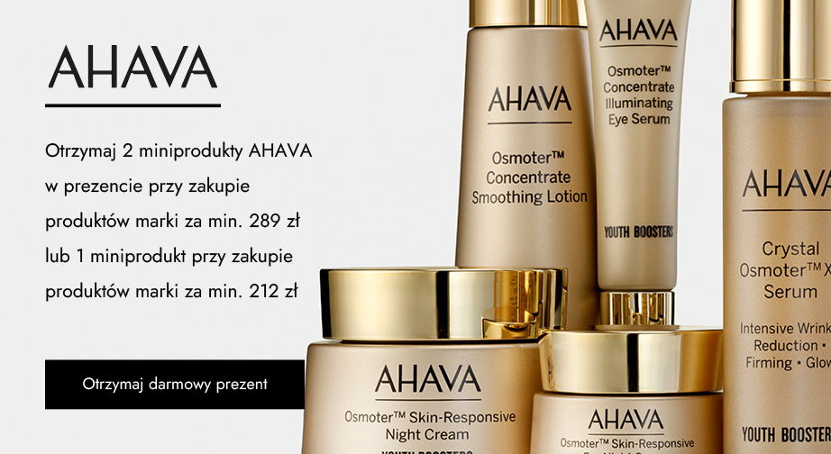 Otrzymaj 2 miniprodukty AHAVA w prezencie przy zakupie produktów marki za min. 289 zł lub 1 miniprodukt przy zakupie produktów marki za min. 212 zł.