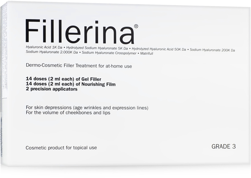 Dermokosmetyczna kuracja wypełniająca, stopień 3 - Fillerina Dermo-Cosmetic Filler Treatment Grade 3 (gel/30ml + cr/30ml + applicator/2szt)