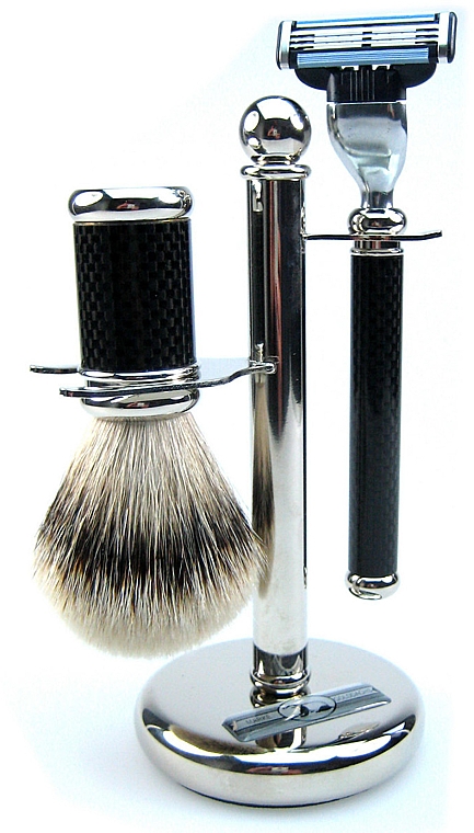 Zestaw do golenia - Golddachs Fine Badger, Mach3 Metal Chrome Handle (sh/brush + razor + stand) — Zdjęcie N1