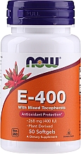 Naturalna antyoksydacyjna witamina E-400 + mieszanka tokoferoli - Now Foods E-400 With Mixed Tocopherols Softgels — фото N1