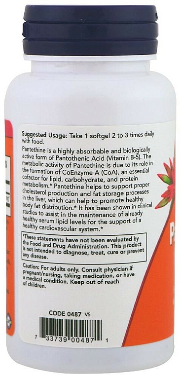 Pantetyna w kapsułkach, 300 mg - Now Foods Pantethine — Zdjęcie N2