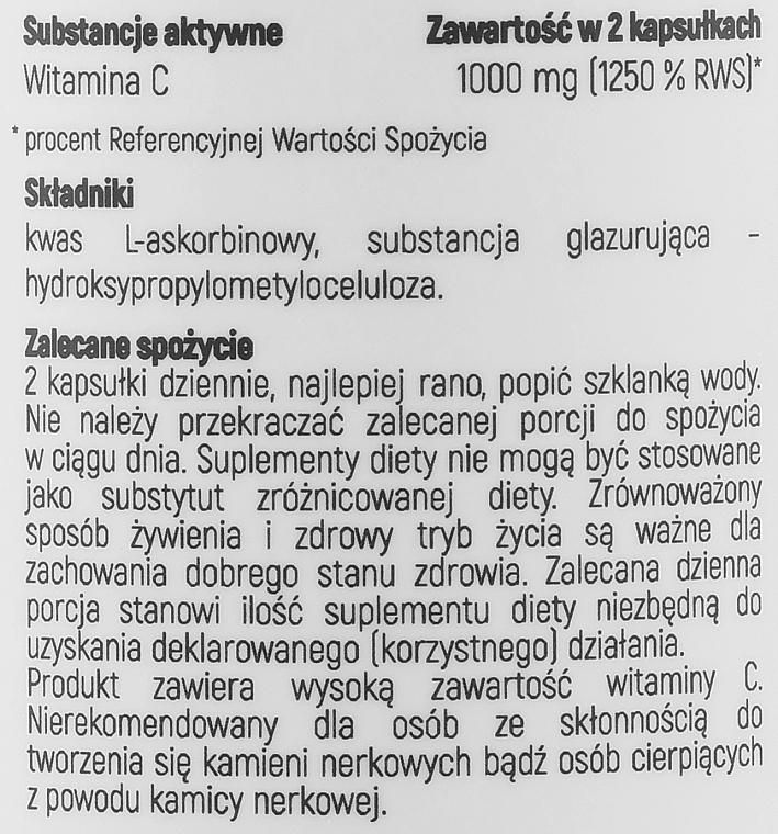 Suplement diety Witamina C, 1000 mg - Noble Health Vitamin C — Zdjęcie N2