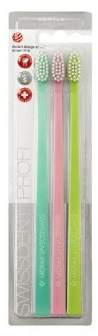 Zestaw szczoteczek do zębów, zielona + różowa + jasnozielona - Swissdent Profi Gentle Extra Soft Trio-Pack — Zdjęcie N1