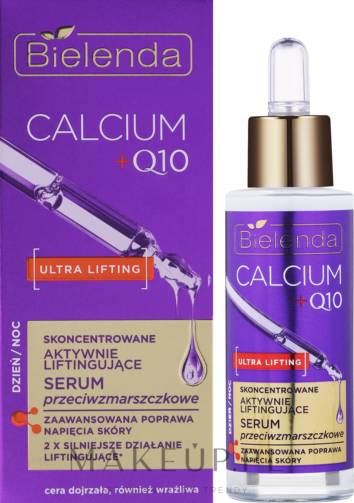 Skoncentrowane aktywnie liftingujące serum przeciwzmarszczkowe dzień/noc - Bielenda Calcium + Q10 — Zdjęcie 30 ml