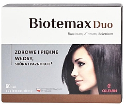 Kup Suplement diety dla zdrowych włosów, paznokci i skóry - Colfarm Biotemax Duo