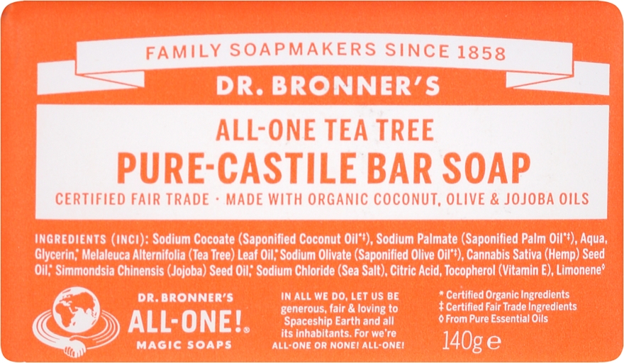 Mydło w kostce Drzewo herbaciane - Dr Bronner’s Pure Castile Bar Soap Tea Tree — Zdjęcie N1