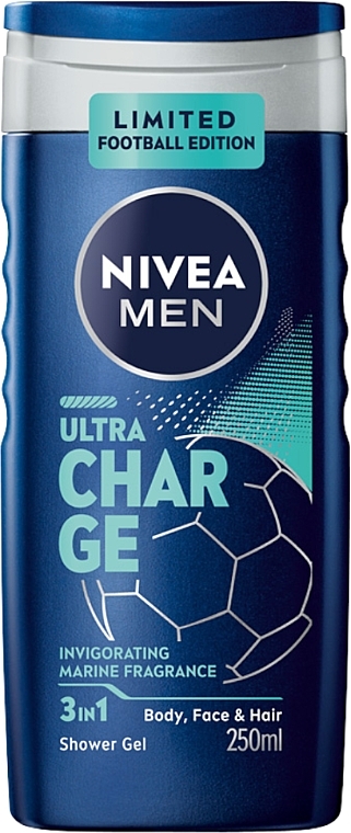 Żel pod prysznic 3 w 1 do ciała, twarzy i włosów - Nivea Men Ultra Charge Limited Football Edition — Zdjęcie N1