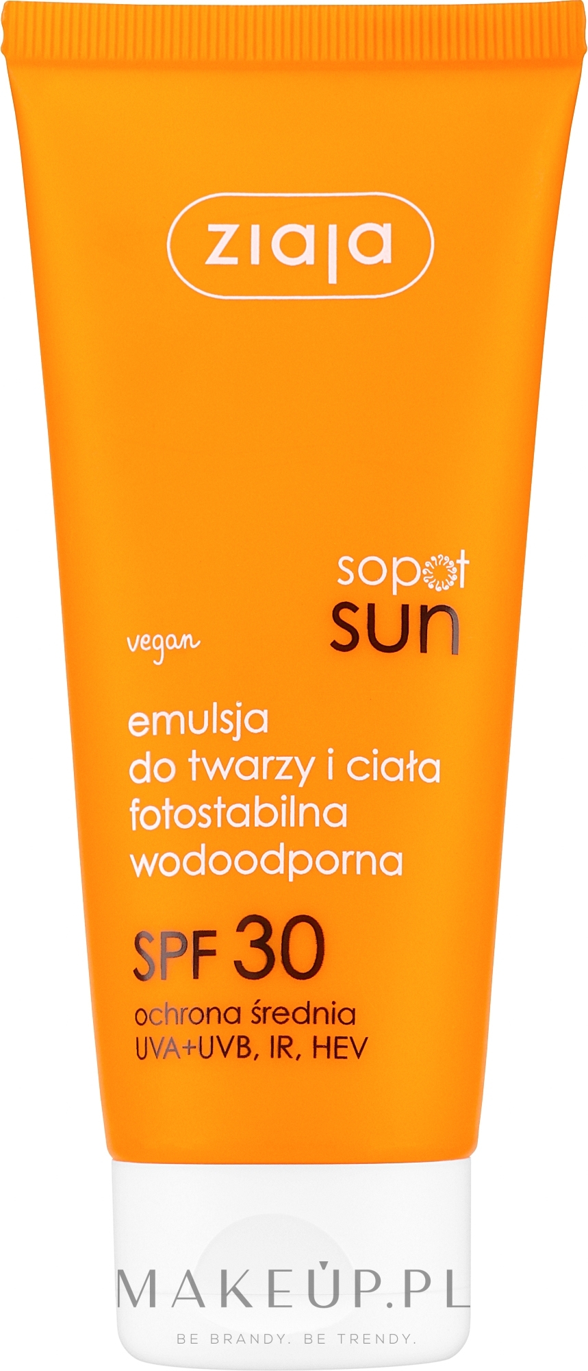 Wodoodporna fotostabilna emulsja do twarzy i ciała SPF 30 - Ziaja Sopot Sun Face & Body Emulsion SPF 30 — Zdjęcie 100 ml