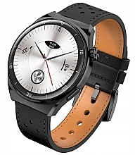 Smartwatch męski, czarny pasek - Garett Smartwatch V12 Black Leather — Zdjęcie N2