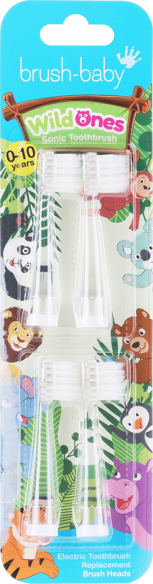 Dysze do elektrycznej szczoteczki do zębów - Brush-Baby WildOnes Replacement Kids Electric Toothbrush Heads — Zdjęcie 4 szt.