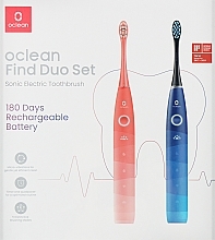 Zestaw elektrycznych szczoteczek do zębów, niebieska i różowa - Oclean Flow Find Duo Set — Zdjęcie N1