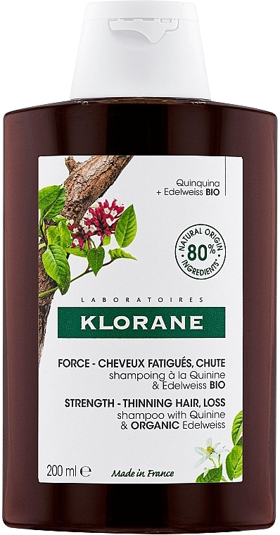 Wzmacniający szampon do włosów cienkich i skłonnych do wypadania - Klorane Force Tired Hair & Hair Loss Shampoo with Organic Quinine and Edelweiss 