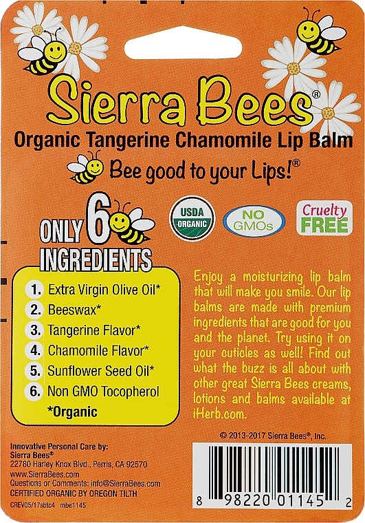 Zestaw balsamów do ust z ekstraktem mandarynki i rumianku - Sierra Bees (lip/balm/4x4,25g) — Zdjęcie N2