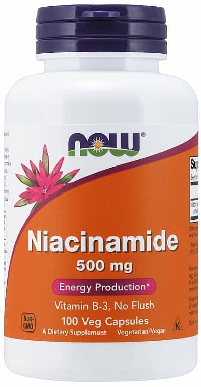 Witamina B3 Niacynamid, 500 mg - Now Foods Niacinamide Veg Capsules — Zdjęcie N1