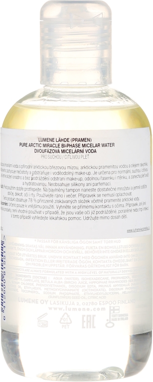 Dwufazowa woda micelarna do skóry suchej i wrażliwej - Lumene Nordic Hydra Lahde [Source of Hydratation] Pure Arctic Miracle Bi-Phase Micellar Water — Zdjęcie N4