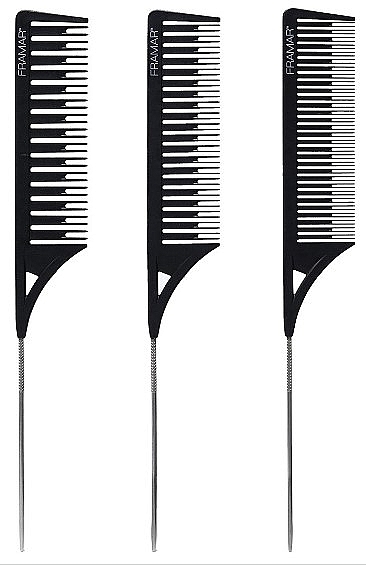 Zestaw grzebieni do robienia pasemek i koloryzacji, czarny, 3 sztuki - Framar Dreamweaver Highlight Comb Set Black — Zdjęcie N2