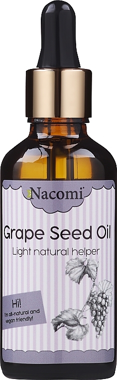 Olej do twarzy i ciała z pestek winogron z pipetą - Nacomi Grape Seed Oil — Zdjęcie N1