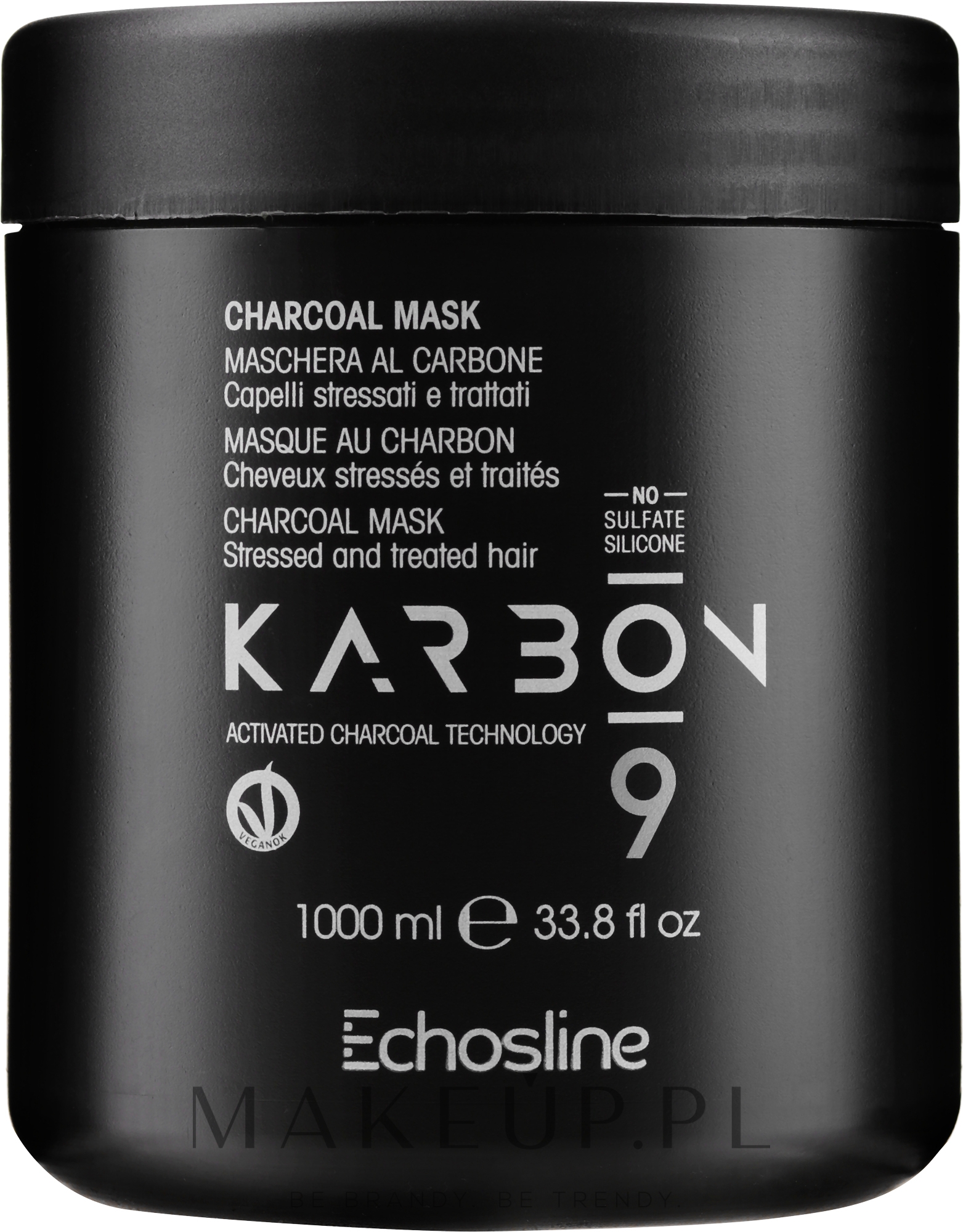 Maska do włosów z węglem aktywnym - Echosline 9 Charcoal Mask — Zdjęcie 1000 ml