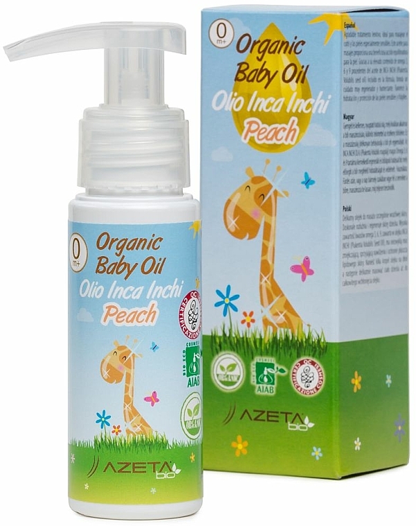 Organiczny olejek brzoskwiniowy dla dzieci - Azeta Bio Organic Baby Peach Oil Inca Inchi — Zdjęcie N1