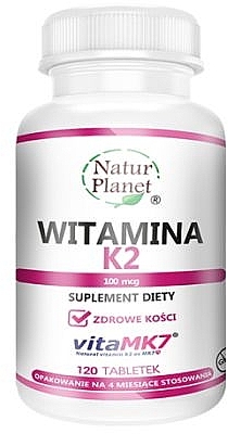Suplement diety, 120 szt. - Natur Planet Vitamin K2 — Zdjęcie N1