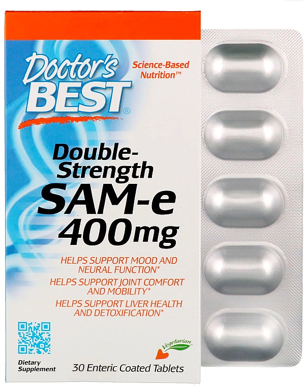 Adenozynomonofosforan SAM-e w tabletkach, 400 mg - Doctor's Best Double Strength — Zdjęcie N1
