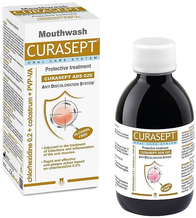 Płyn do płukania ust z chlorheksydyną 0,2% - Curaprox Curasept ADS 020 Colostrum + PVP VA — Zdjęcie N1