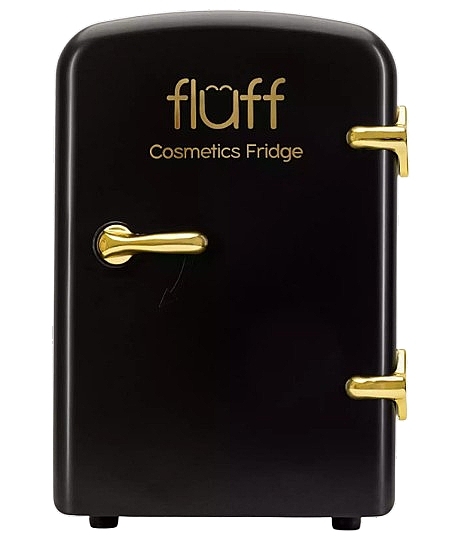 Kosmetyczna mini lodówka, czarna ze złotym logo - Fluff Cosmetic Fridge — Zdjęcie N1