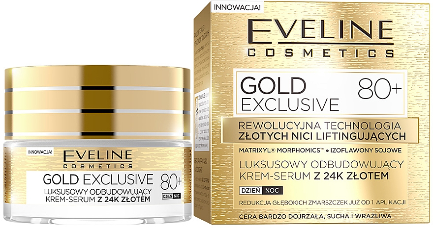Luksusowy odbudowujący krem-serum z 24K złotem 80+ - Eveline Cosmetics Gold Exclusive