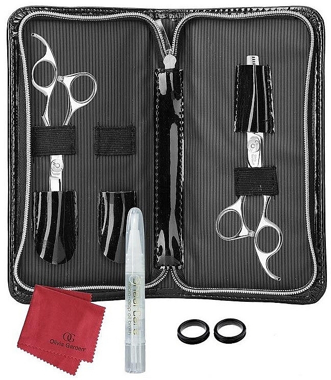 Zestaw 2 nożyczek w czarnym etui - Olivia Garden SilkCut Scissors 550 + 635 Black Pouch — Zdjęcie N1
