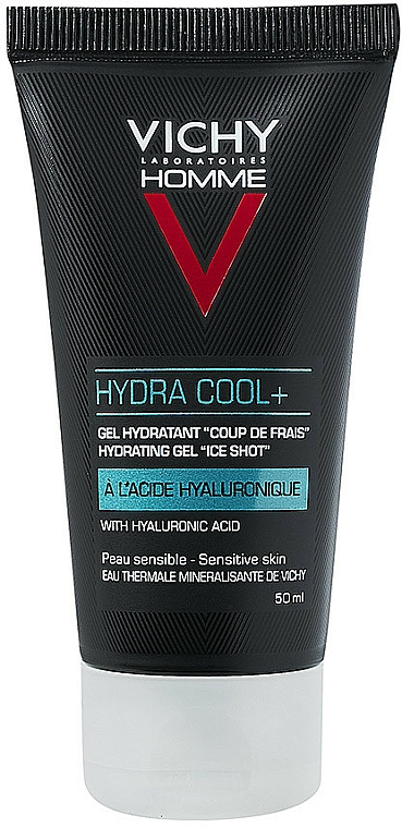 Nawilżający żel chłodzący z kwasem hialuronowym dla mężczyzn do twarzy i skóry wokół oczu - Vichy Homme Hydra Cool+ Hydrating Gel Face + Eyes