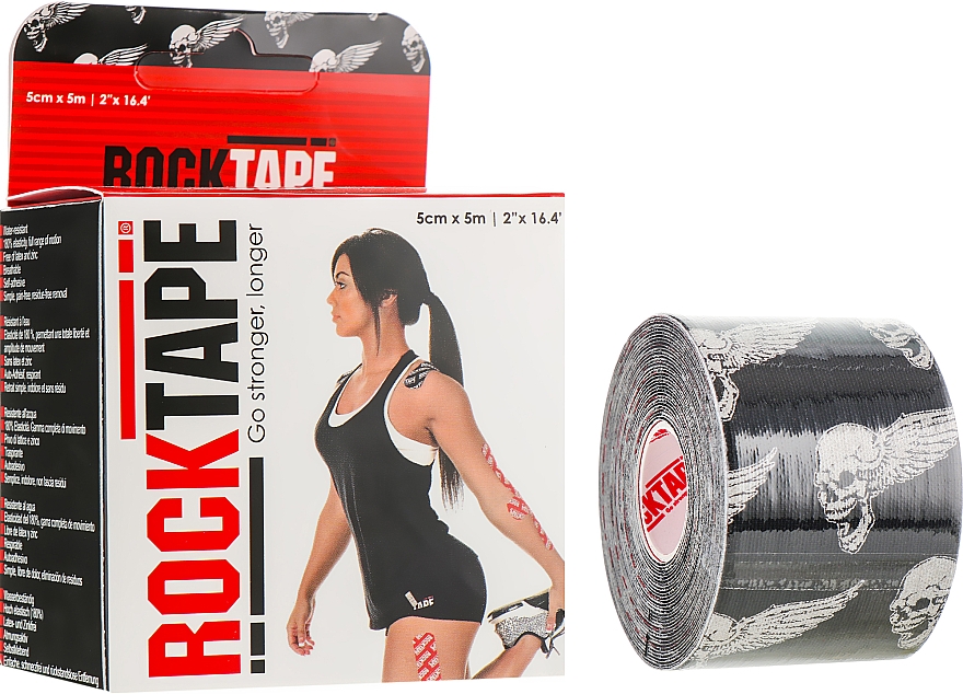 Taśma Kinesio Czarna Czaszka - RockTape Design — Zdjęcie N1