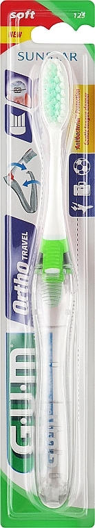 Szczoteczka podróżna, miękka, zielona - G.U.M Orthodontic Travel Toothbrush — Zdjęcie N1